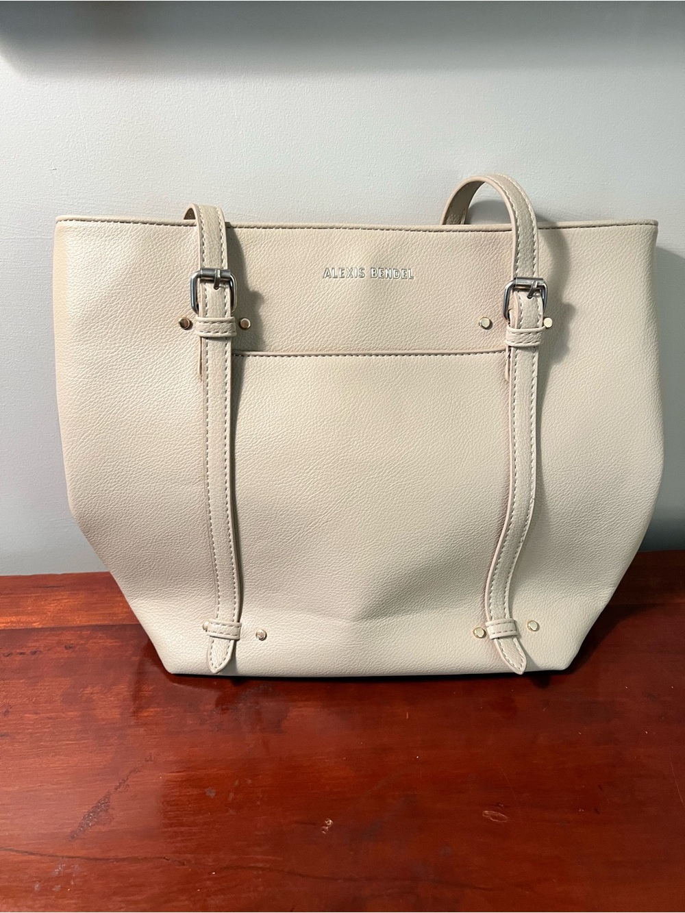 Alexis Bendel Cream Pebbled Tote Vegan Leather Purse with Top Handles